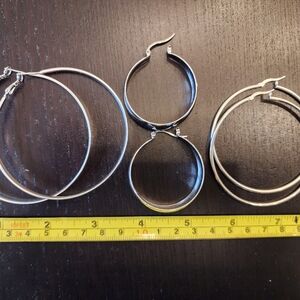 Elegant Silver Hoop Earrings Set